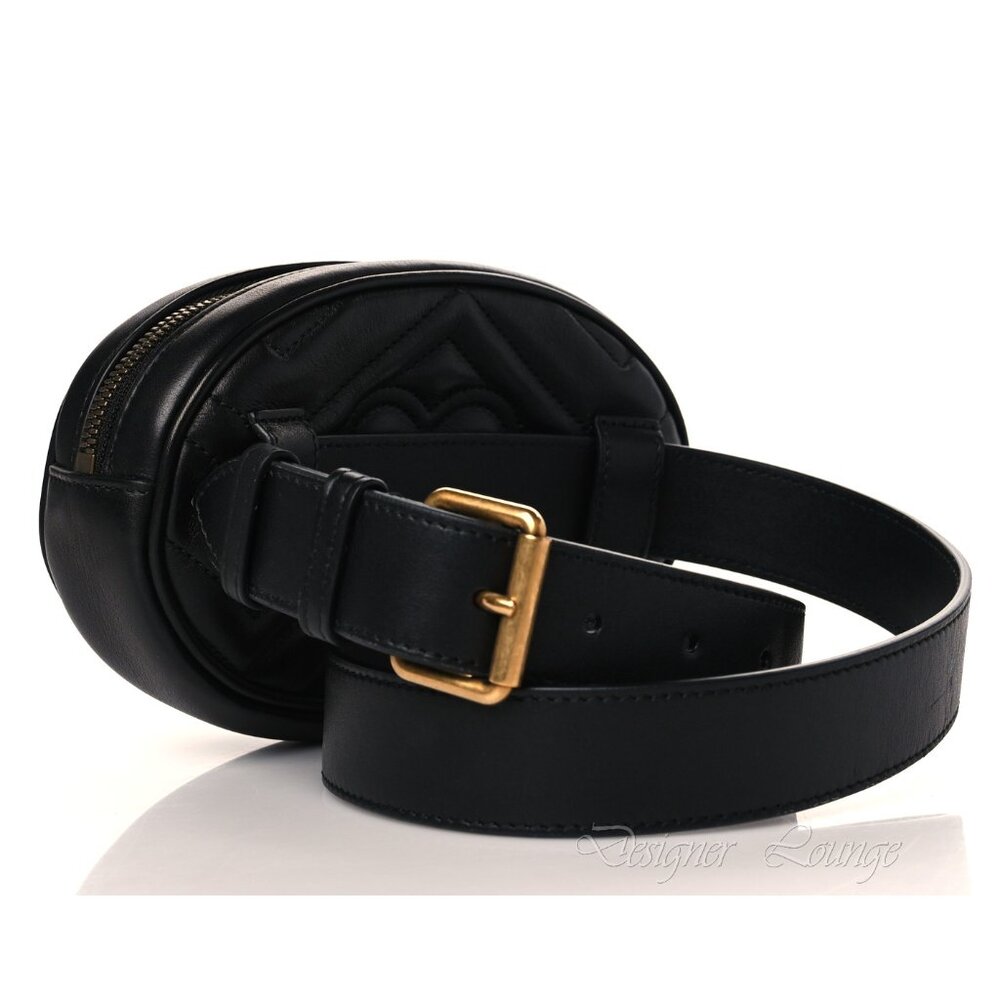 NEW GUCCI GG Marmont Matelasse Chevron Heart Black Leather Belt Bag Sz 85 cm - Picture 9 of 16
